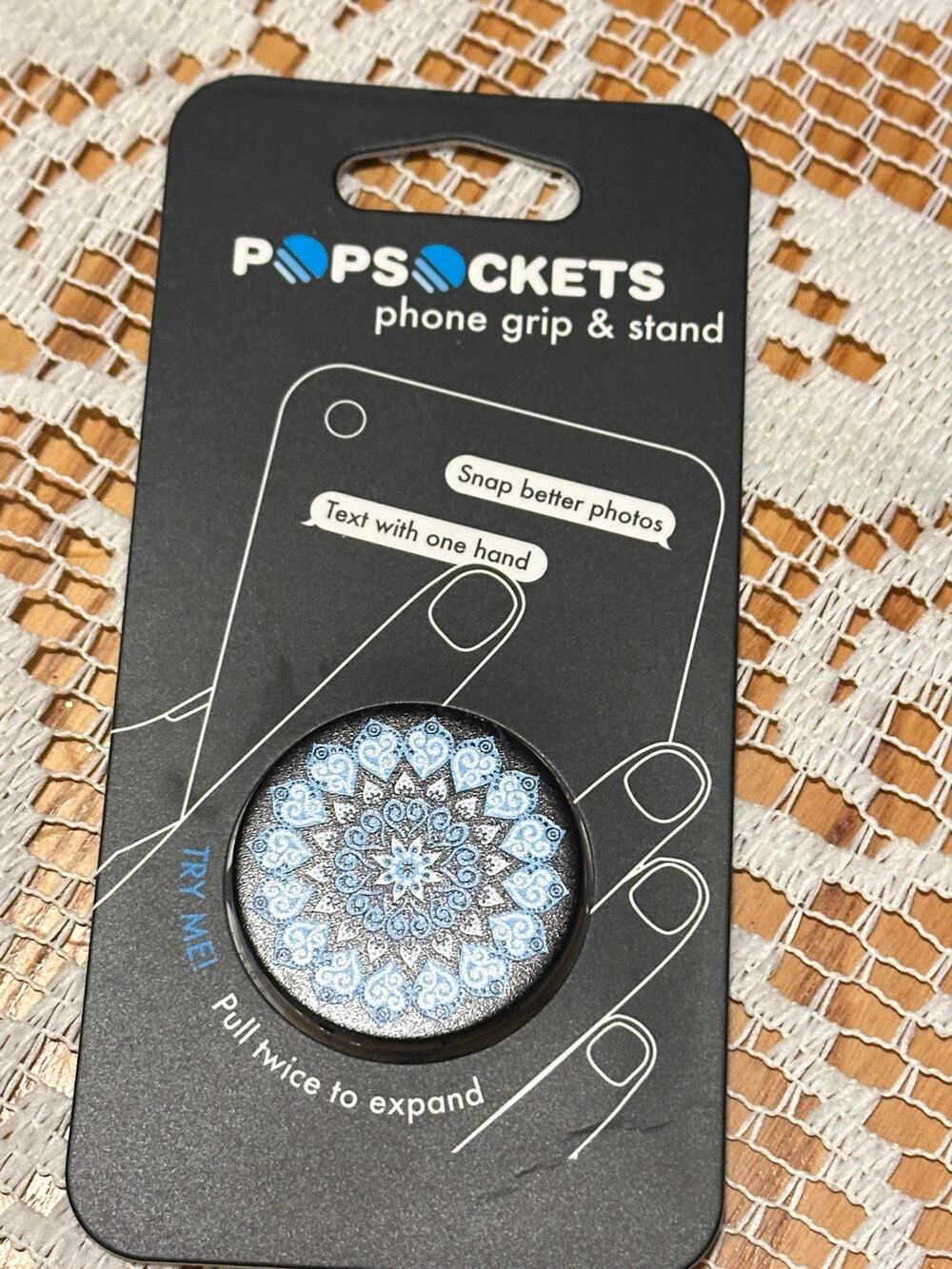 • PopSockets Peace Mandala Sky Phone Grip Stand Black Blue Silver New Packaging